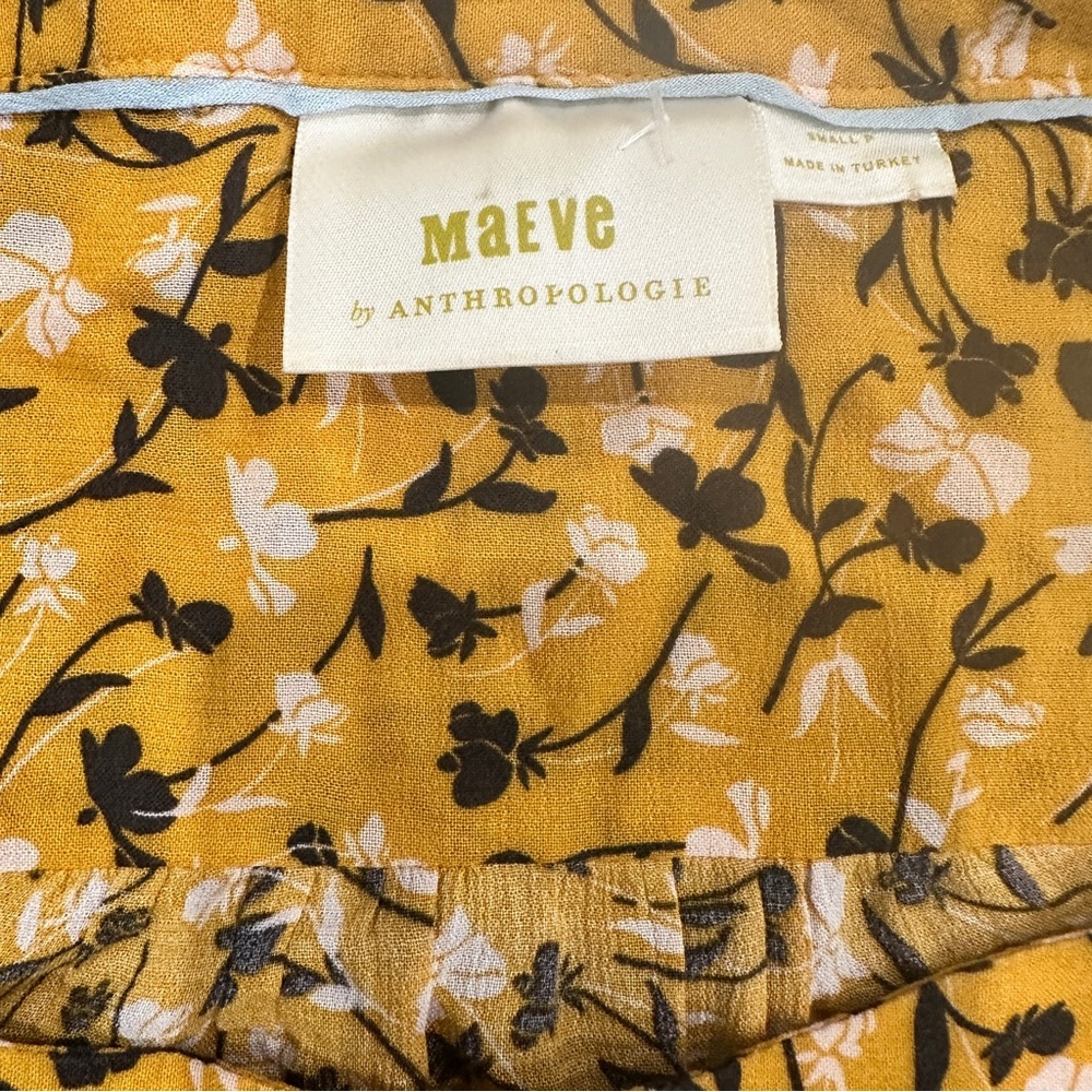Anthropologie Maeve Mustard Floral Blouse - Picture 4 of 8